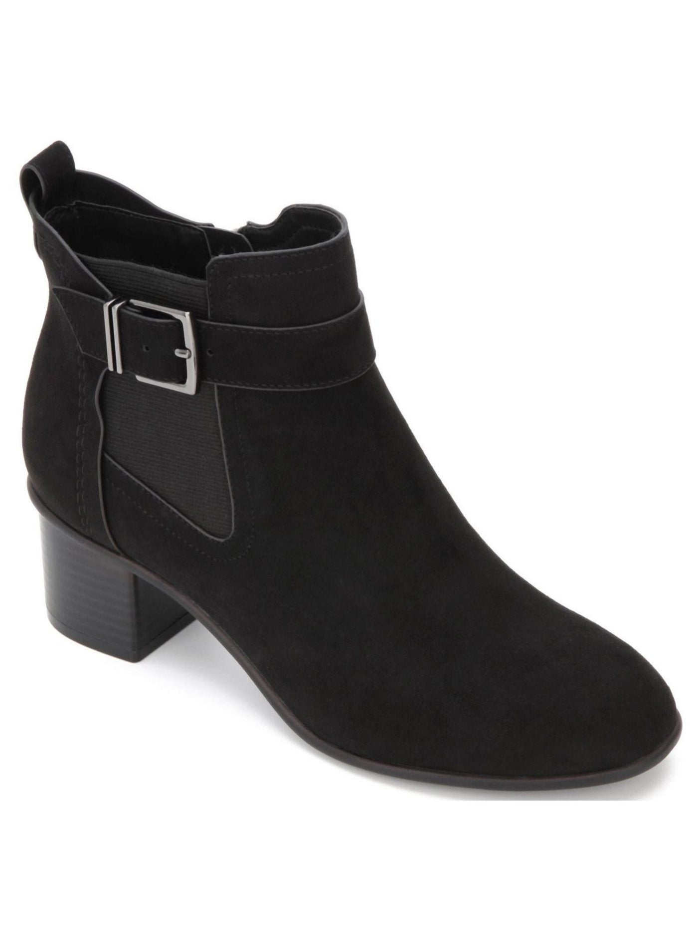 REACTION KENNETH COLE Womens Black Buckle Accent Stretch Stacked Heel Zip-Up Booties 7.5