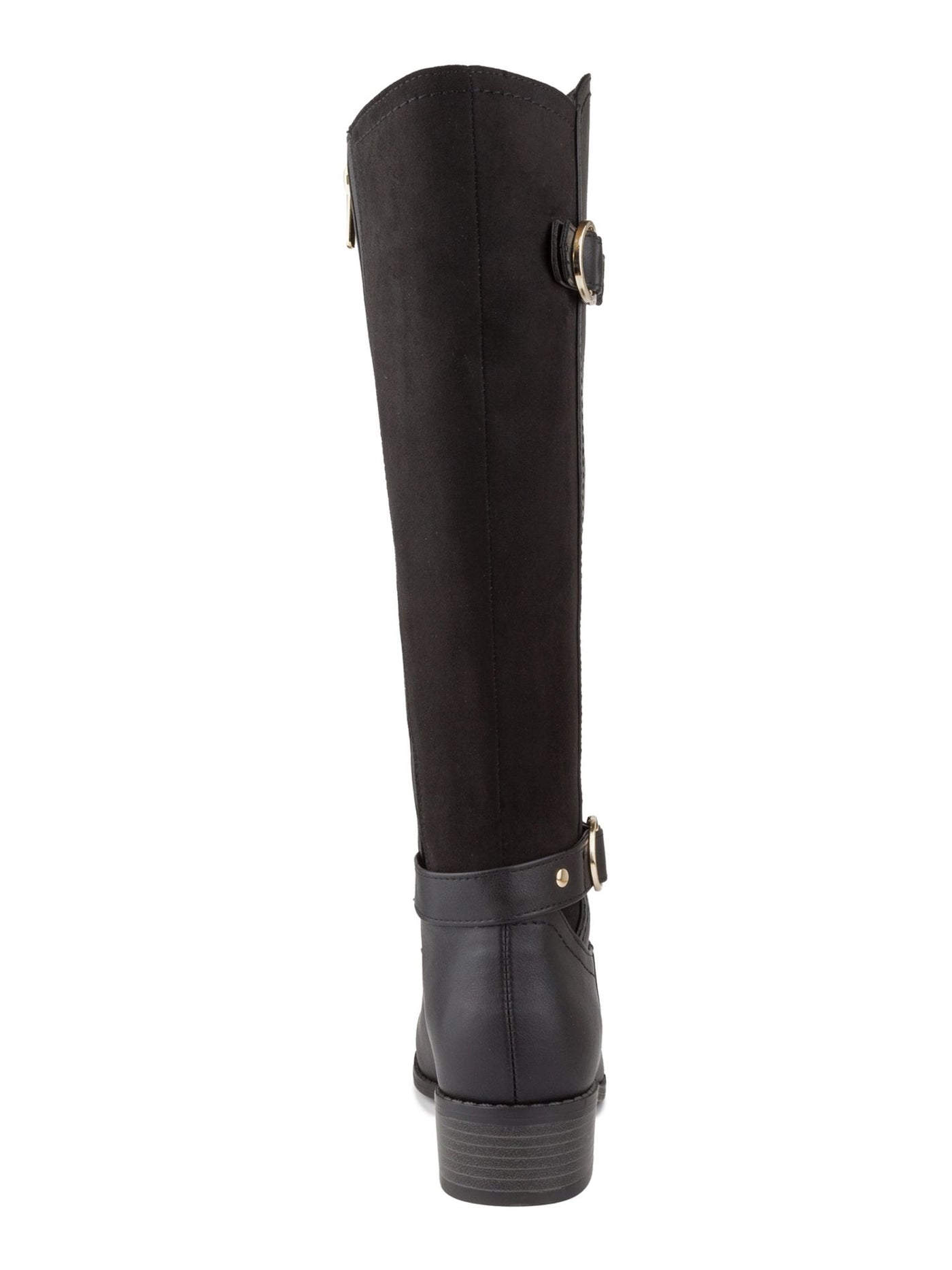 KAREN SCOTT Womens Black Wide Calf Buckle Accent Studded Leandraa Almond Toe Block Heel Zip-Up Riding Boot 7 M WC