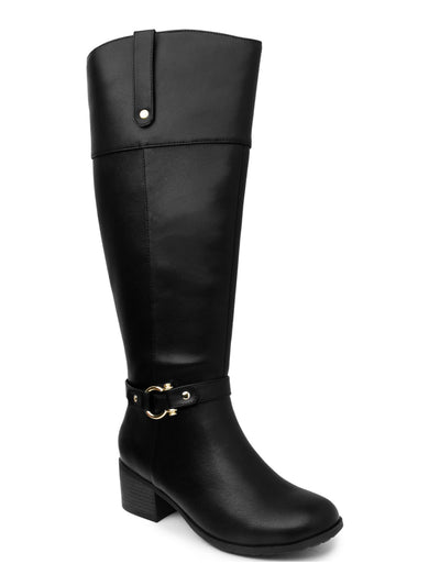 KAREN SCOTT Womens Black Buckle Accent Stretch Round Toe Block Heel Zip-Up Heeled Boots 6.5