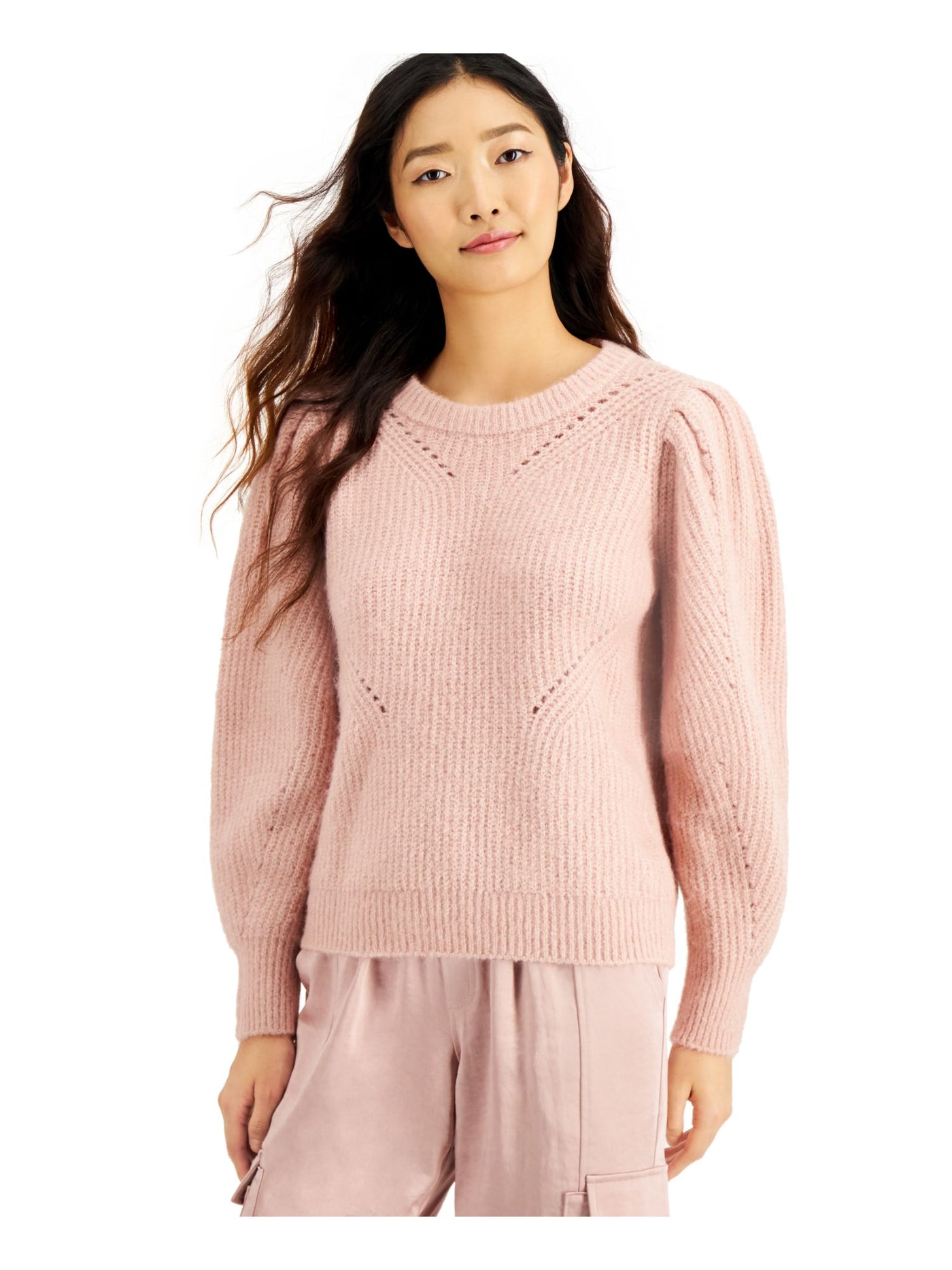 INC Womens Pink Long Sleeve Jewel Neck Sweater L