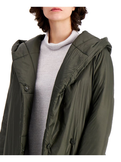 EILEEN FISHER Womens Green Pocketed Shawl-collar Quilted Winter Jacket Coat L