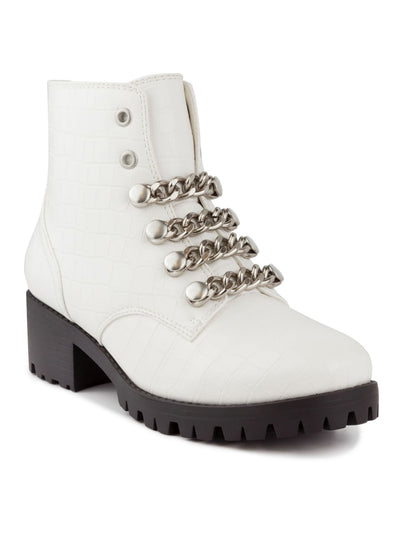 SUGAR Womens White Lug Sole Obvi Round Toe Block Heel Zip-Up Combat Boots 8.5 M