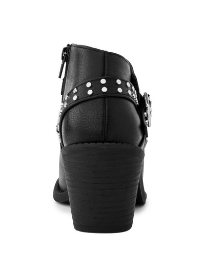 SUGAR Womens Black Chain And Strap Detailing Studded Buckle Accent Vroomy Almond Toe Block Heel Zip-Up Booties 9 M