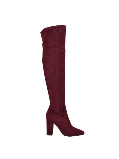 GUESS Womens Burgundy Gore Stretch Logo Mireya Square Toe Block Heel Zip-Up Dress Boots 8 M