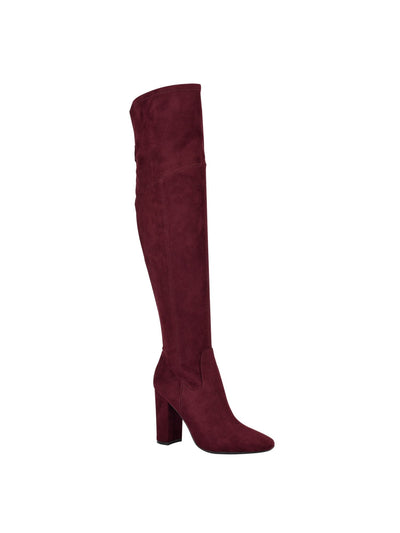 GUESS Womens Burgundy Gore Stretch Logo Mireya Square Toe Block Heel Zip-Up Dress Boots 8 M