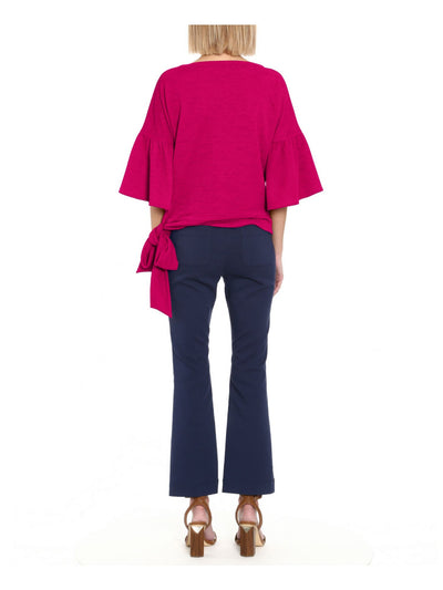 MICHAEL KORS Womens Pink Tie Bottom Bell Sleeve Jewel Neck Top XS