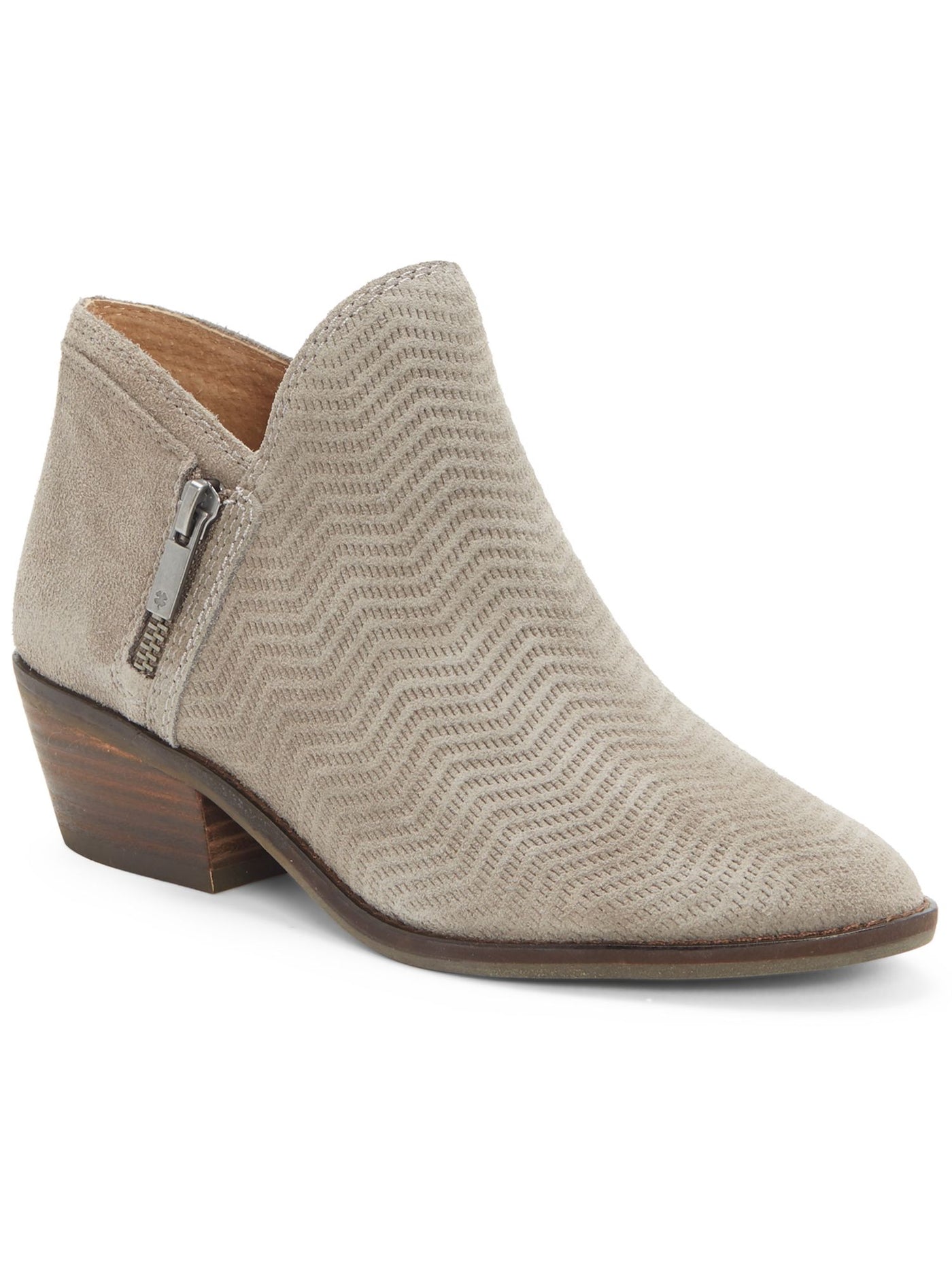 LUCKY BRAND Womens Gray Zig Zag Pattern V Cutouts Zipper Accent Comfort Fhuna Almond Toe Block Heel Zip-Up Leather Booties 6 M