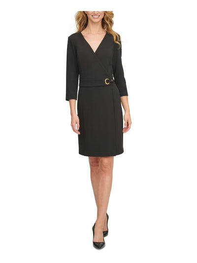 DKNY Womens 3/4 Sleeve V Neck Above The Knee Wear To Work Faux Wrap Dress