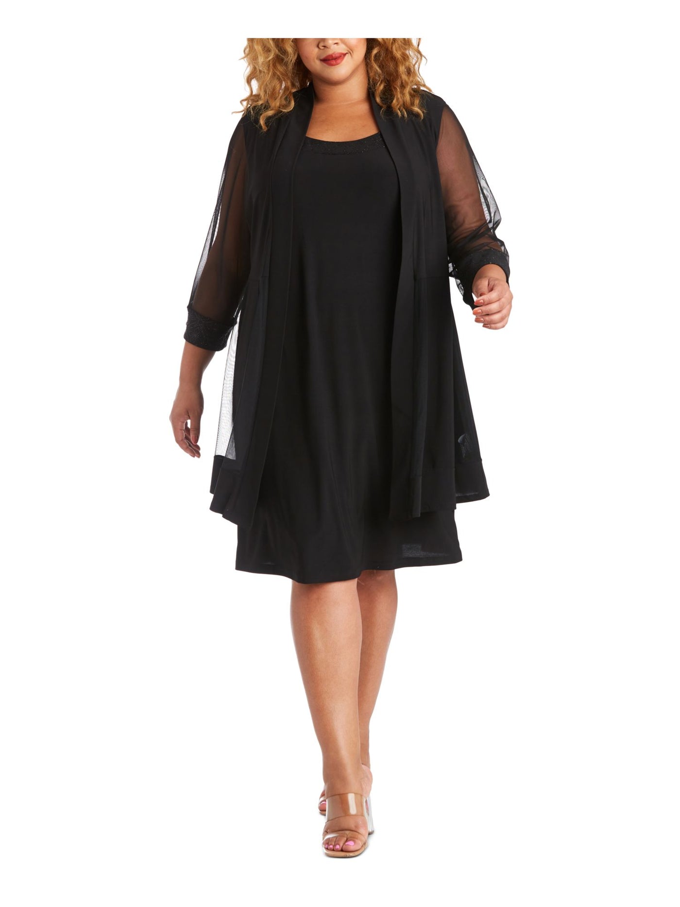 R&M RICHARDS WOMAN Womens Black 3/4 Sleeve Open Front Wear To Work Cardigan Plus 3X
