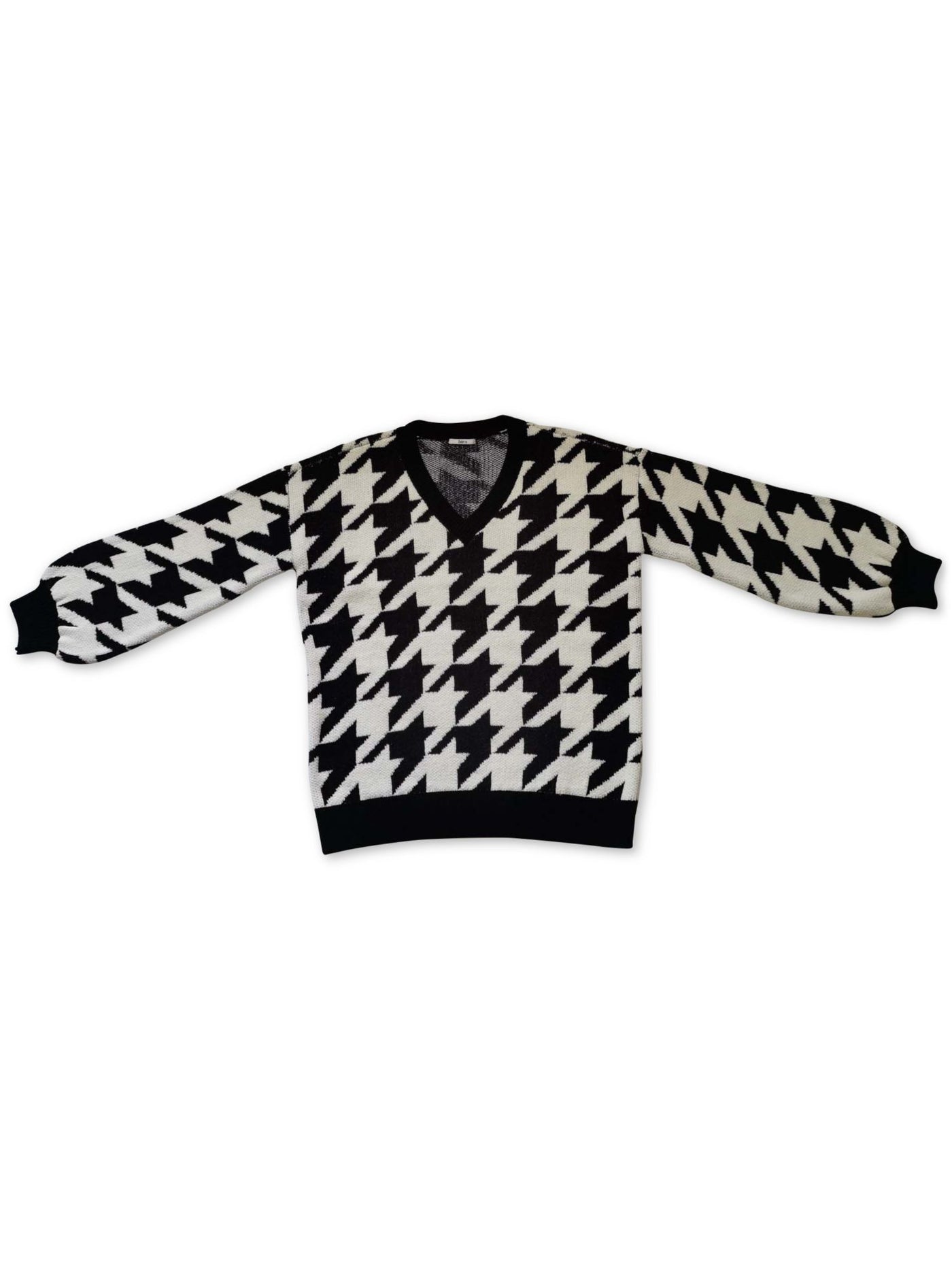 BAR III Womens Black Houndstooth Long Sleeve V Neck Sweater S