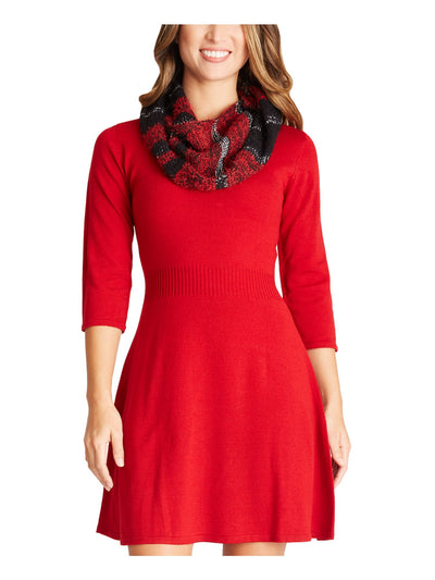 BCX Womens Red 3/4 Sleeve Mini Fit + Flare Dress Juniors L
