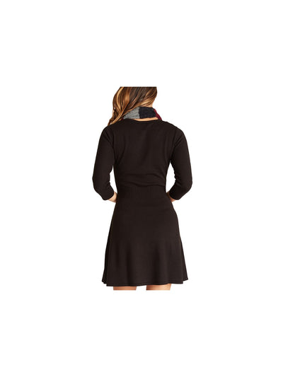 BCX Womens 3/4 Sleeve Crew Neck w/ Cowl Short Fit + Flare Dress