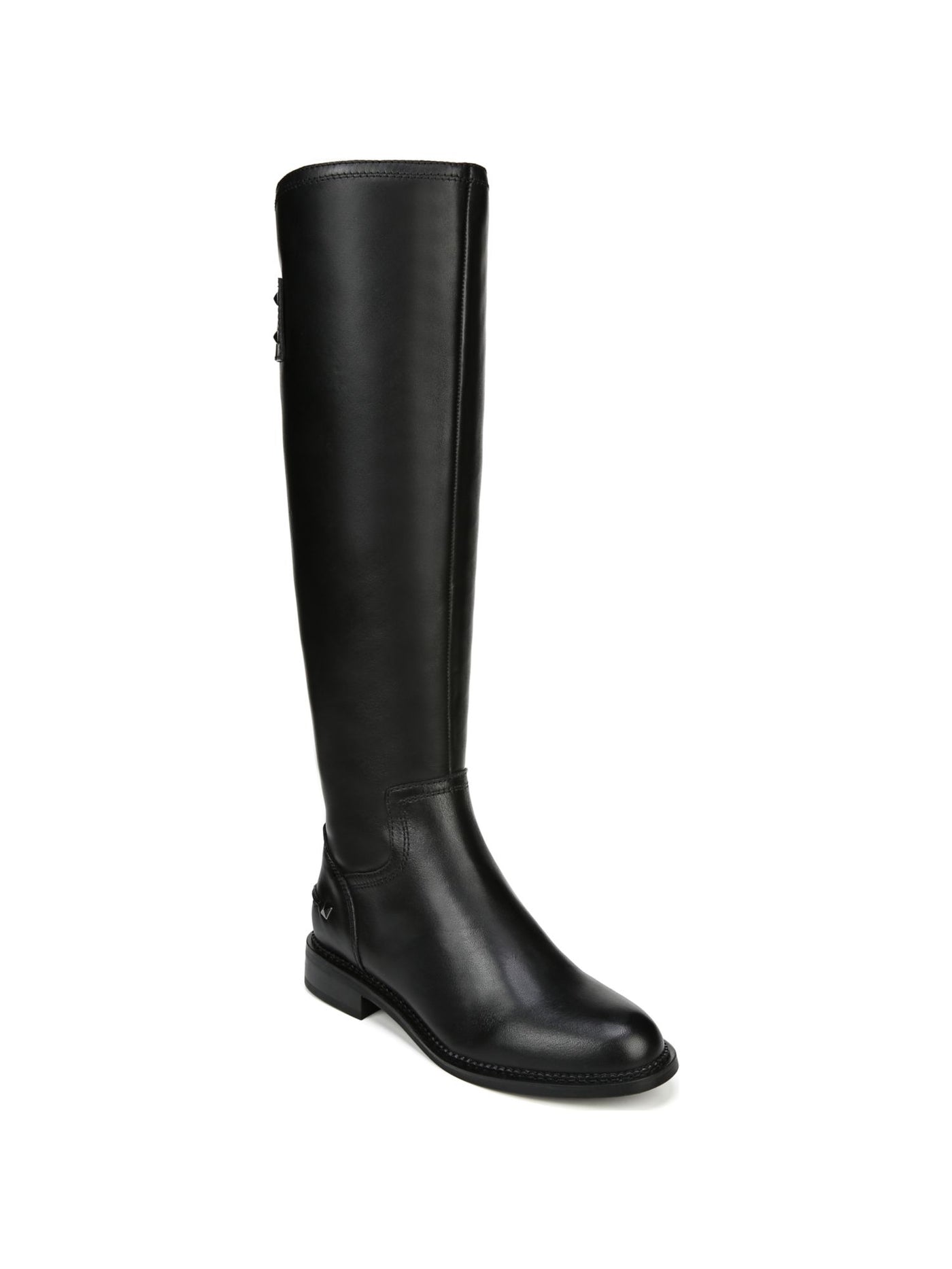 FRANCO SARTO Womens Black Strap Studded Comfort Henrietta Round Toe Block Heel Zip-Up Leather Riding Boot 6.5 M