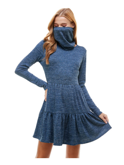 BEBOP Womens Navy Ruffled With Scarf Heather Long Sleeve Crew Neck Short Fit + Flare Dress XXL