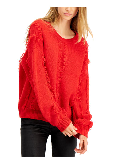BAR III Womens Red Fringed Long Sleeve Sweater Size: L
