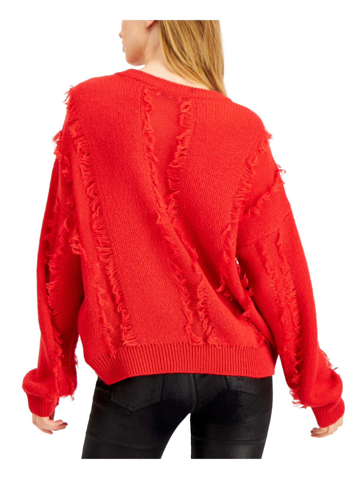 BAR III Womens Fringed Long Sleeve Sweater