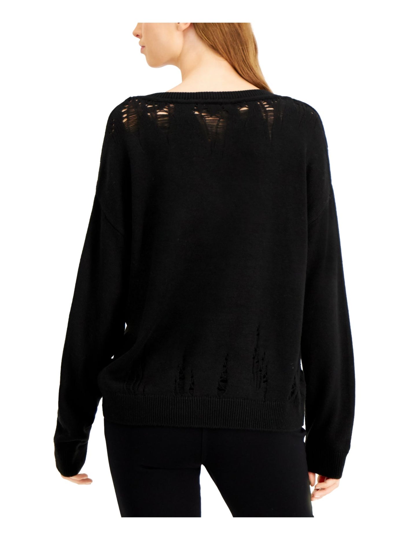 BAR III Womens Black Long Sleeve V Neck Sweater L