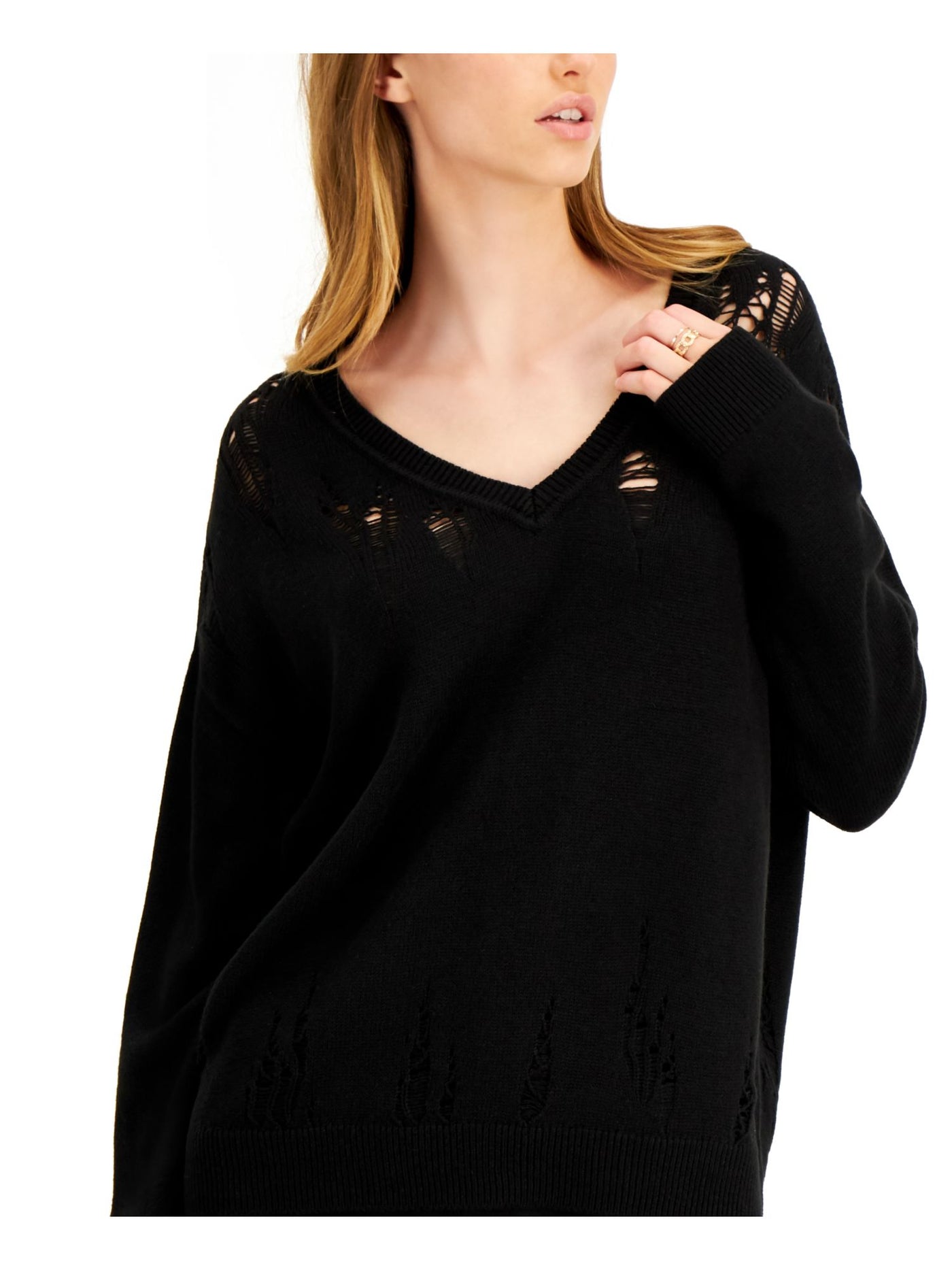 BAR III Womens Black Long Sleeve V Neck Sweater XS