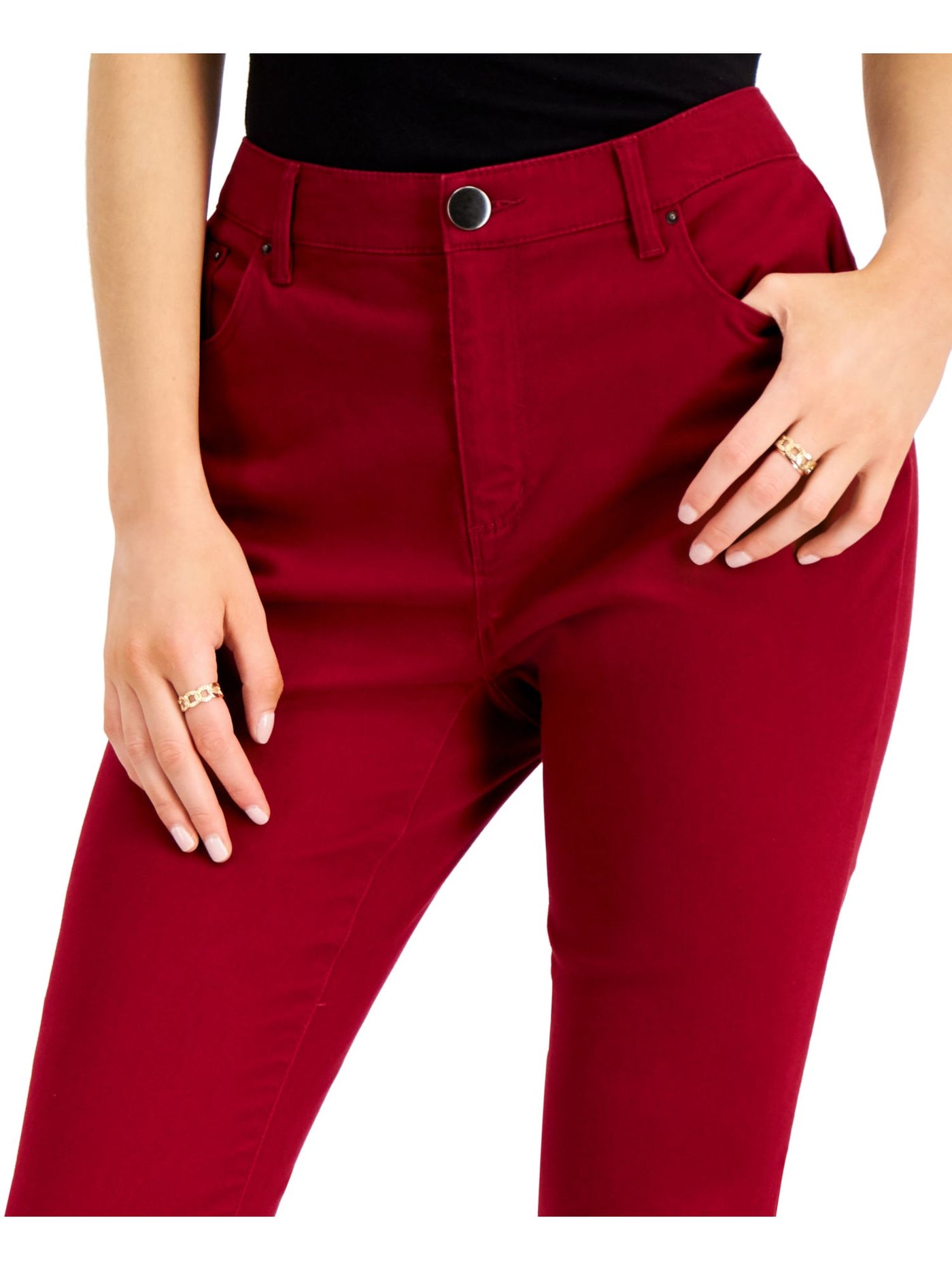 BAR III Womens Burgundy Pocketed Zippered Cropped Sueded Twill Skinny Pants 2