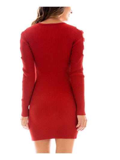 BCX DRESS Womens Red Glitter Scoop Neck Mini Cocktail Body Con Dress Juniors XS