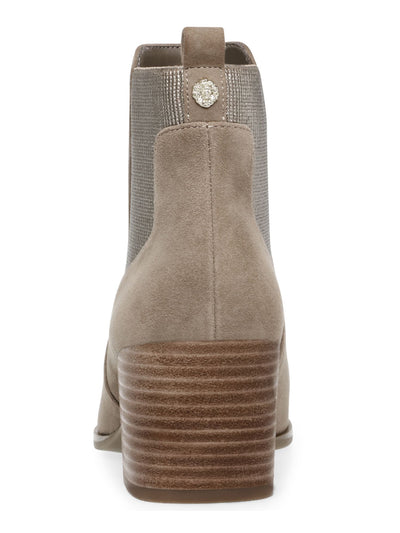 ANNE KLEIN Womens Beige Side Gores Cushioned Parson Almond Toe Stacked Heel Leather Booties 6.5