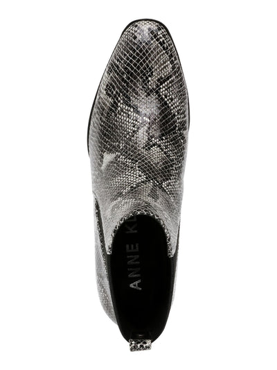 ANNE KLEIN Womens Gray Animal Print Side Gussets Almond Toe Stacked Heel Booties 8