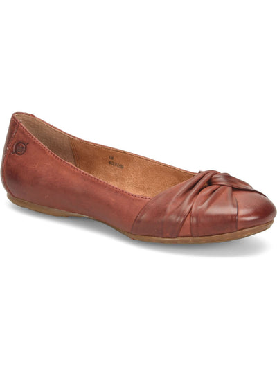 BORN Womens Brown Knotted Lilly Round Toe Slip On Leather Flats Shoes 6.5 M