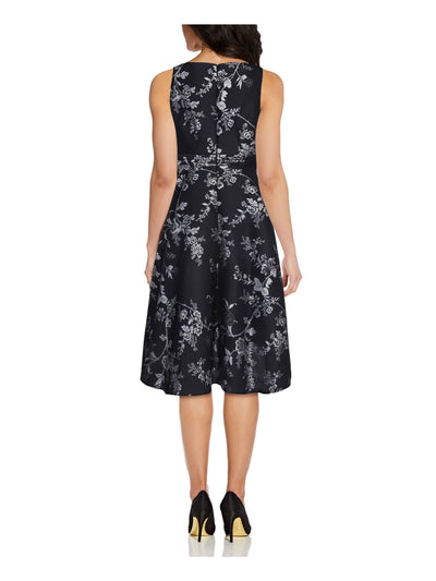 ADRIANNA PAPELL Womens Black Floral Sleeveless V Neck Below The Knee Party Hi-Lo Dress Plus 22W