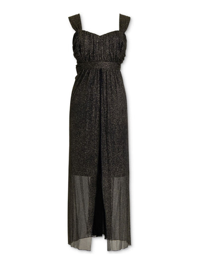 CONNECTED APPAREL Womens Black Glitter Sleeveless Square Neck Tea-Length Evening Layered Dress Plus 20W