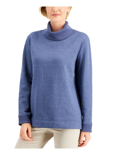 KAREN SCOTT Womens Blue Stretch Ribbed Cuffed Heather Long Sleeve Turtle Neck Wear To Work Sweater L