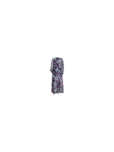 BAR III Womens Black Floral Cuffed Surplice Neckline Below The Knee Faux Wrap Dress XXS