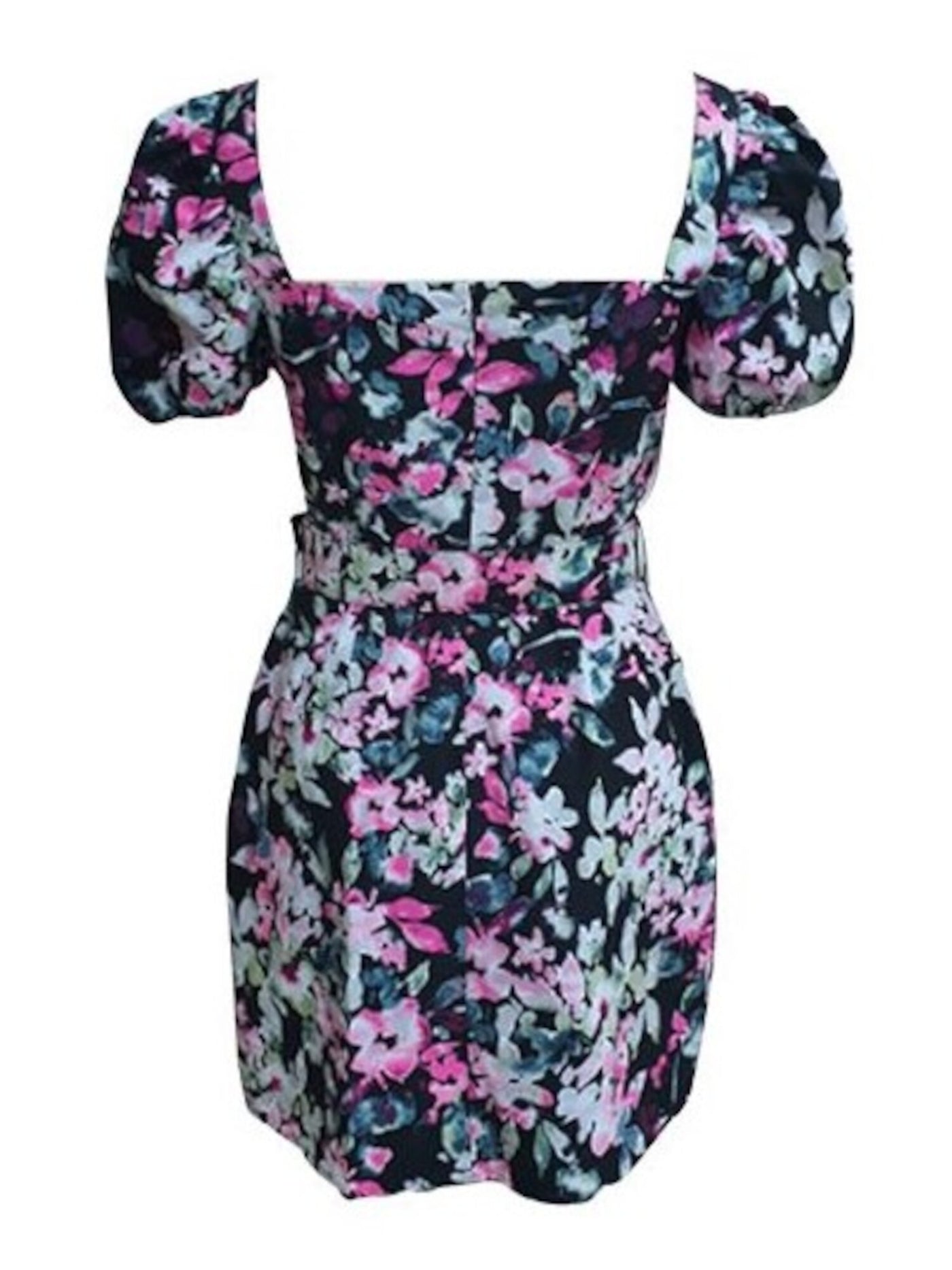 BAR III Womens Black Floral Short Sleeve Sweetheart Neckline Evening Body Con Dress 4