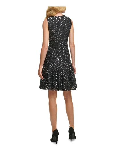 TOMMY HILFIGER Womens Black Lace Metallic Animal Print Above The Knee Party Drop Waist Dress 14