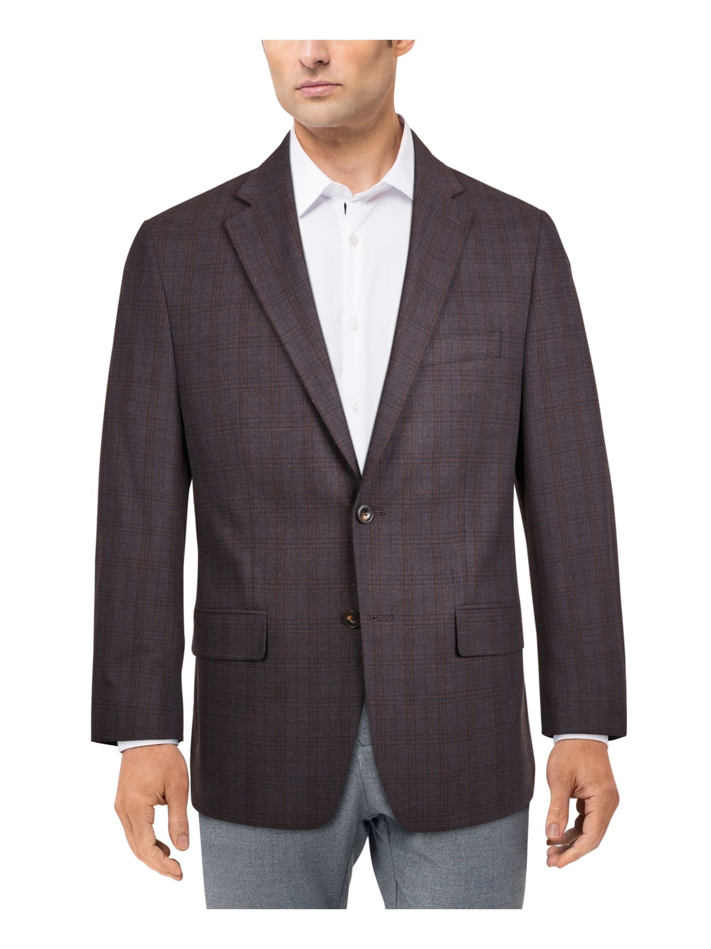 MICHAEL KORS Mens Purple Check Suit Jacket 44 SHORT