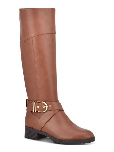 TOMMY HILFIGER Womens Brown Ankle Strap Buckle Accent Round Toe Block Heel Zip-Up Riding Boot 5
