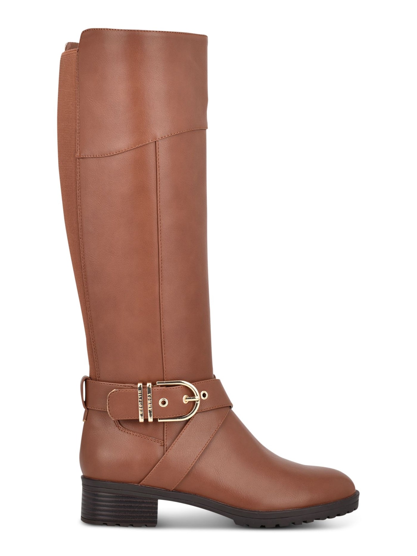 TOMMY HILFIGER Womens Brown Buckle Accent Logo Forg Round Toe Block Heel Zip-Up Riding Boot 6.5 M