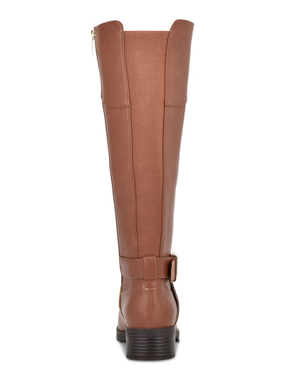 TOMMY HILFIGER Womens Brown Buckle Accent Logo Forg Round Toe Block Heel Zip-Up Riding Boot 6.5 M