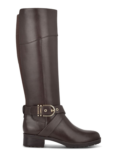 TOMMY HILFIGER Womens Brown Ankle Strap Buckle Accent Round Toe Block Heel Zip-Up Riding Boot 5
