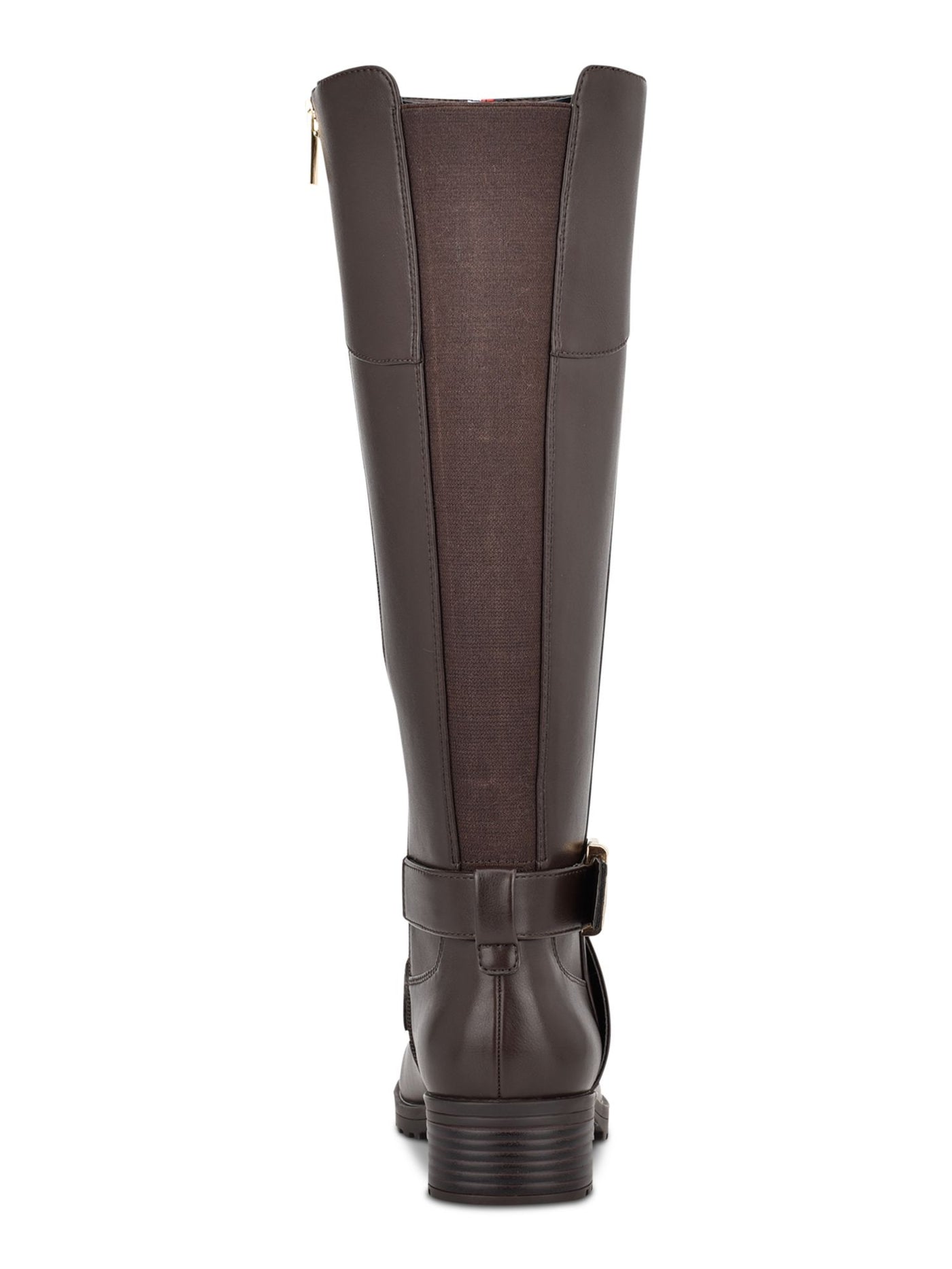 TOMMY HILFIGER Womens Brown Ankle Strap Buckle Accent Round Toe Block Heel Zip-Up Riding Boot 7