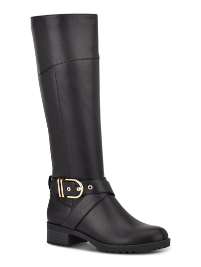 TOMMY HILFIGER Womens Black Riding Boot Ankle Strap Buckle Accent Round Toe Block Heel Zip-Up Boots Shoes 7
