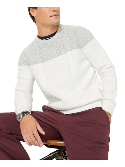 NAUTICA Mens White Color Block Crew Neck Pullover Sweater