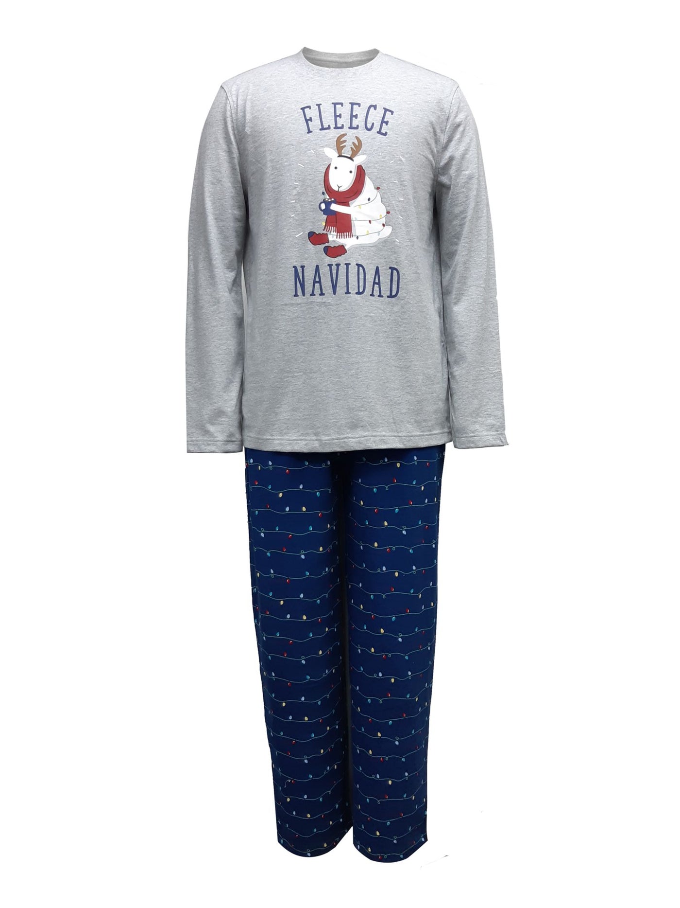 FAMILY PJs Mens Navy Graphic Elastic Band Long Sleeve T-Shirt Top Straight leg Pants Pajamas S