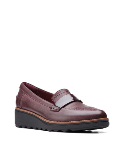 COLLECTION BY CLARKS Womens Burgundy Mixed Media Vamp Strap Padded Sharon Gracie Almond Toe Wedge Slip On Leather Loafers Shoes 6 M