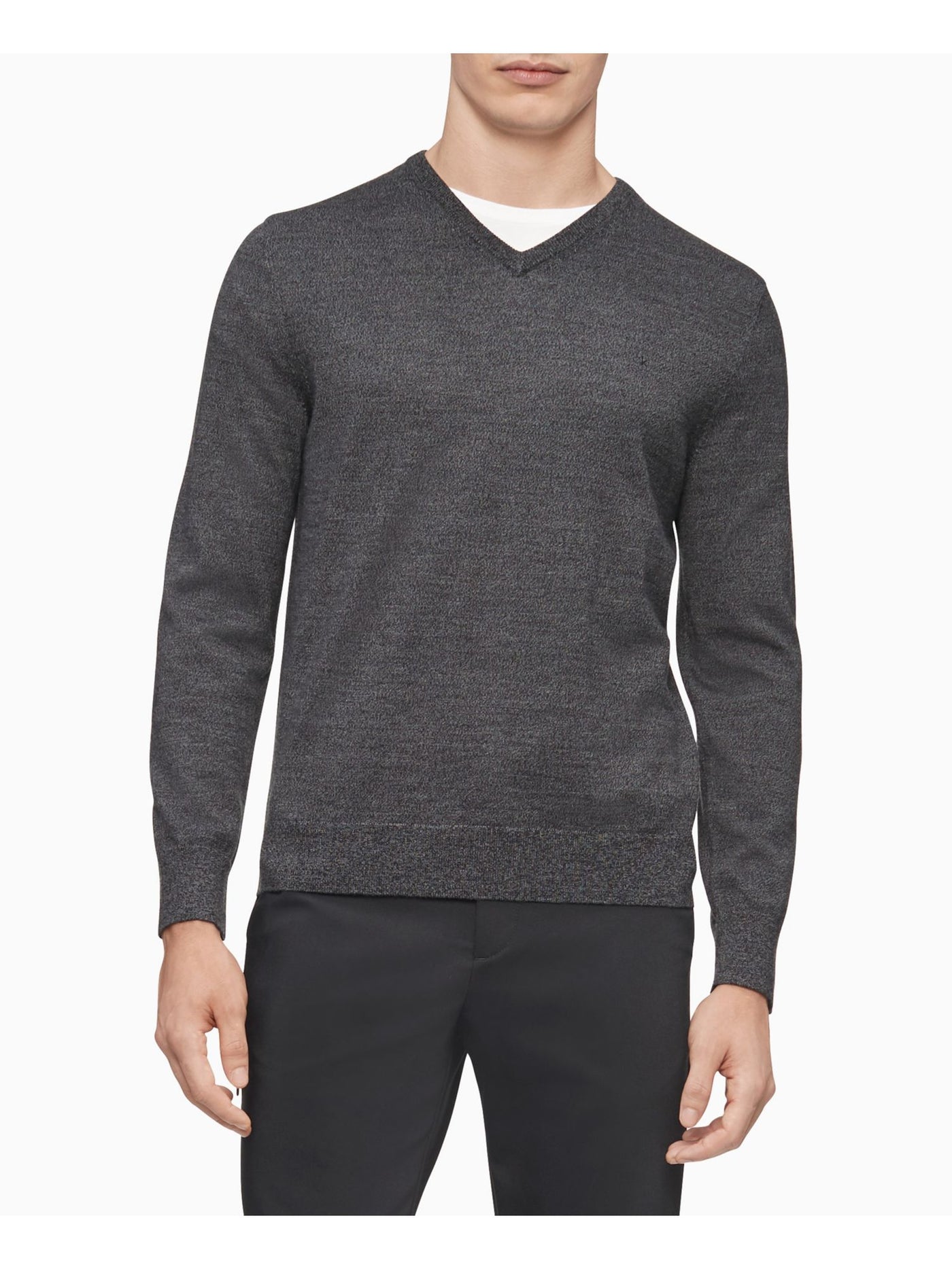 CALVIN KLEIN Mens Gray V Neck Classic Fit Pullover Sweater S