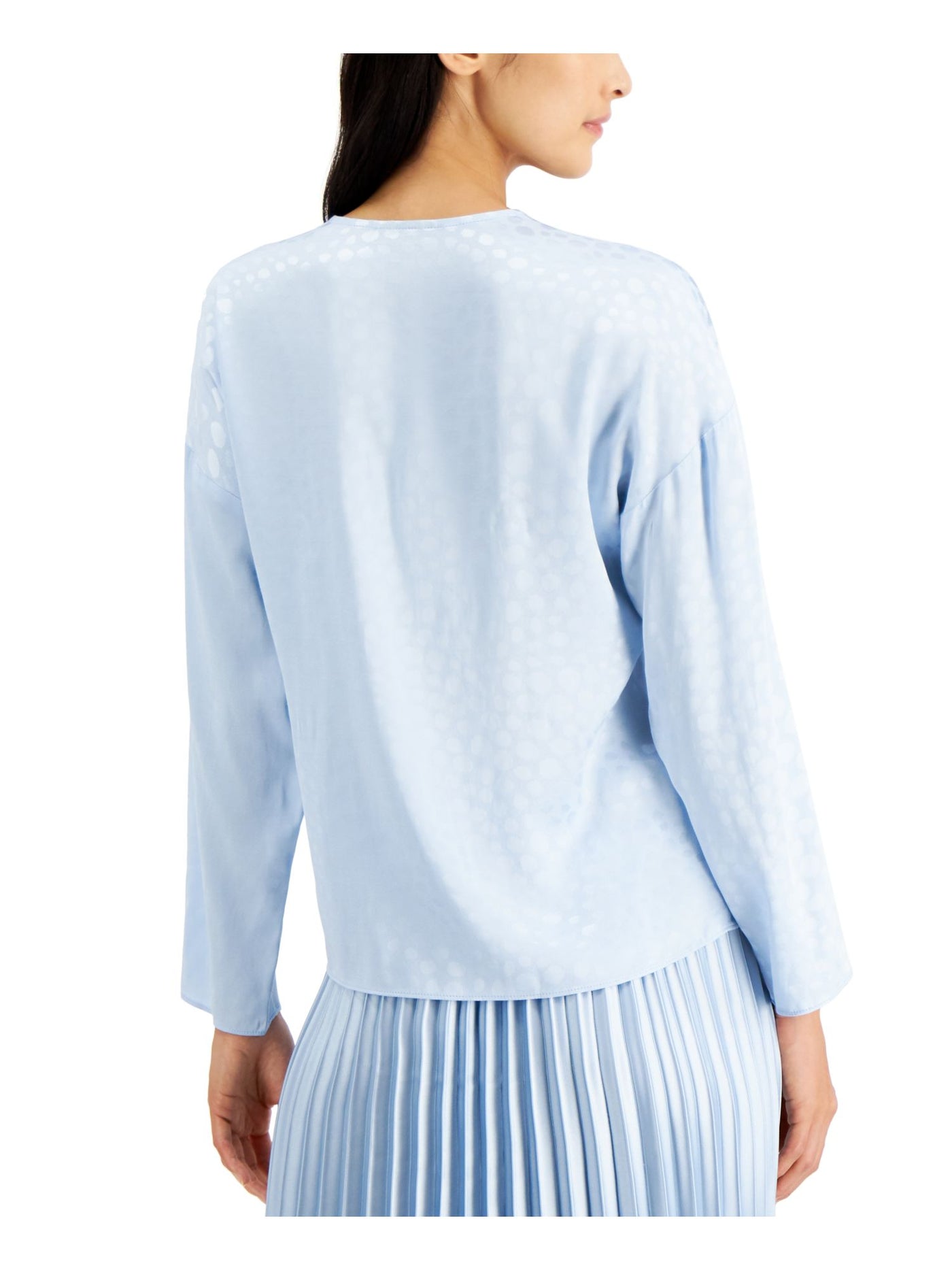 ALFANI Womens Light Blue Polka Dot Long Sleeve Surplice Neckline Wear To Work Blouse L