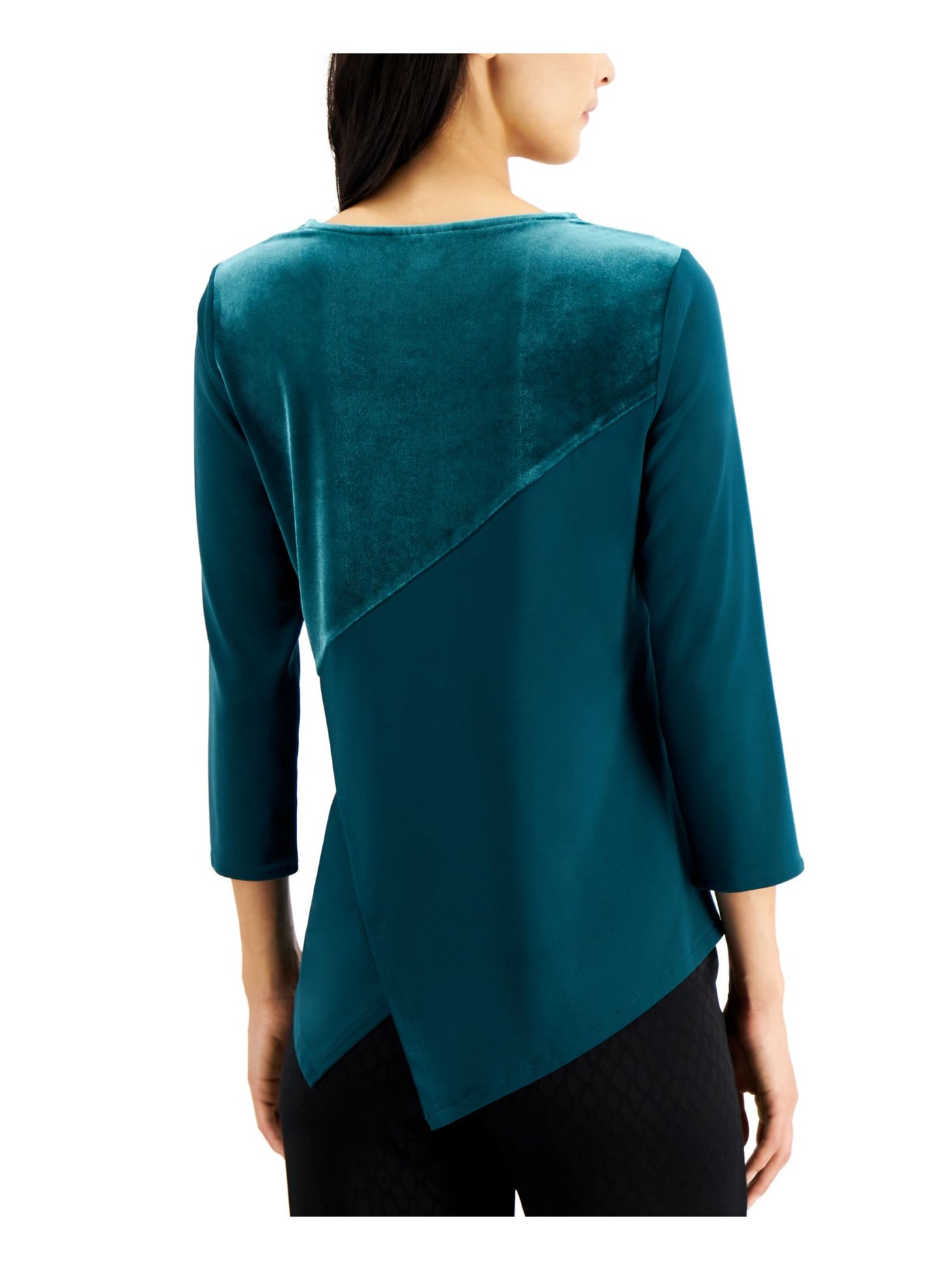 ALFANI Womens 3/4 Sleeve Velvet Asymmetrical Scoop Neck Top