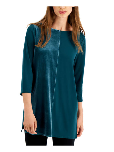 ALFANI Womens Teal 3/4 Sleeve Boat Neck Tunic Top XS