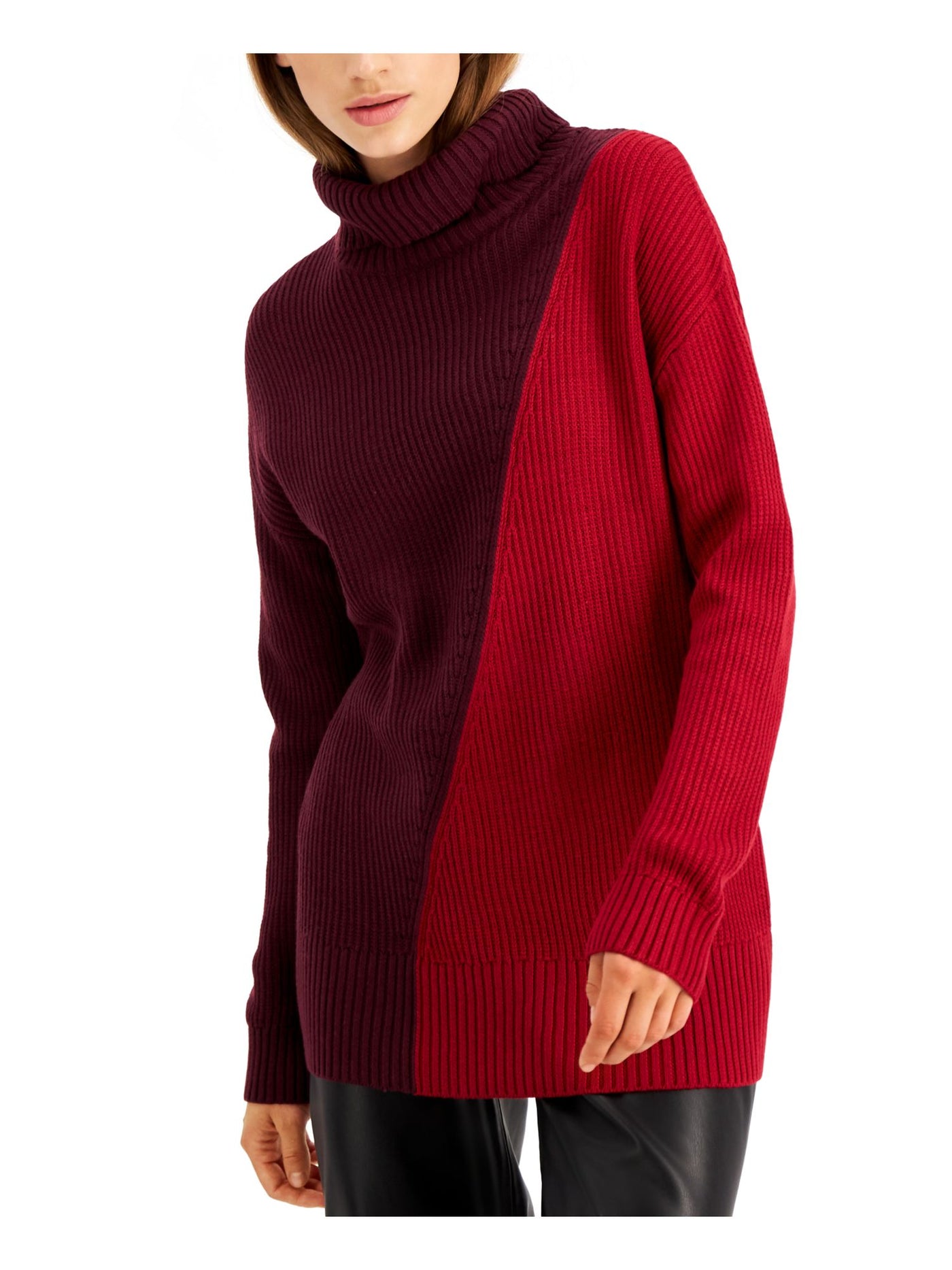 ALFANI Womens Burgundy Long Sleeve Turtle Neck Sweater 0X