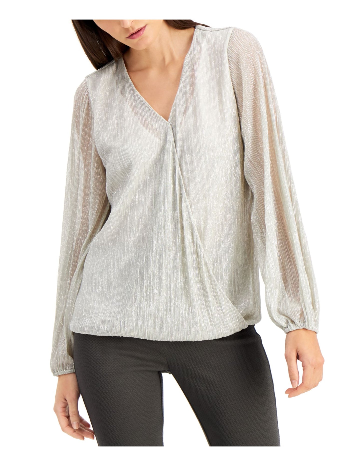 ALFANI Womens Gray Long Sleeve V Neck Top XS