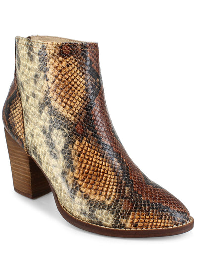 ZIGI SOHO Womens Brown Snake Skin Harlan Almond Toe Block Heel Zip-Up Boots Shoes 7 M